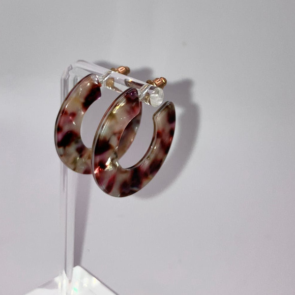 Red White Mosaic Resin Hoop 1 5/8" Earrings! - Picture 4 of 5